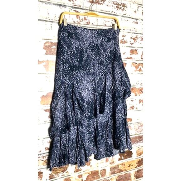 Free People Blue Kiss Me Baby Snake Print Tiered Ruffle Midi Skirt - Picture 3 of 10
